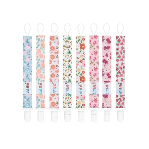 ALVABABY Pacifier Clips 8 Packs Binky Paci Clip Holder Leashes for Newborn Baby Boys Girls Fits Baby Teethers Flower Fluit 8DP14