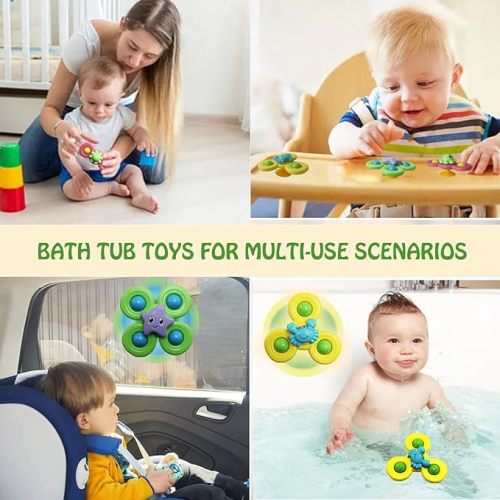 3PCS Suction Cup Spinner Toys for 1 Year Old Baby,Novelty Spinning Tops Bath Toys for Toddlers Kids Age 1-3 Sensory Baby Toys Girl Boy Birthday Gift