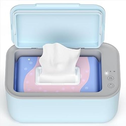 Wipe Warmer, Baby Wipe Warmer with 3-Step Temperature Control - Large Capacity Heated Wipes Dispenser for Newborns & Adults, Wet Wipe Warmer for Diaper Changes, Calentador de Toallitas para Bebé Blue