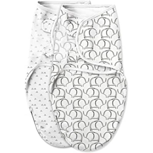 SwaddleMe Luxe Easy Change Swaddle, Ellie Elephant/Triangle Grey, Small/Medium (0-3 Months)