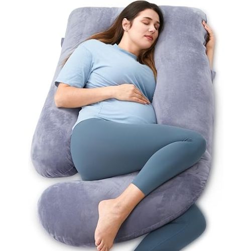 Momcozy Pregnancy Pillows for Sleeping, U Shaped Full Body Maternity Pillow with Removable Cover - Support for Back, Legs, Belly, HIPS for Pregnant Women, 57 Inch Pregnancy Pillow for Women, Grey