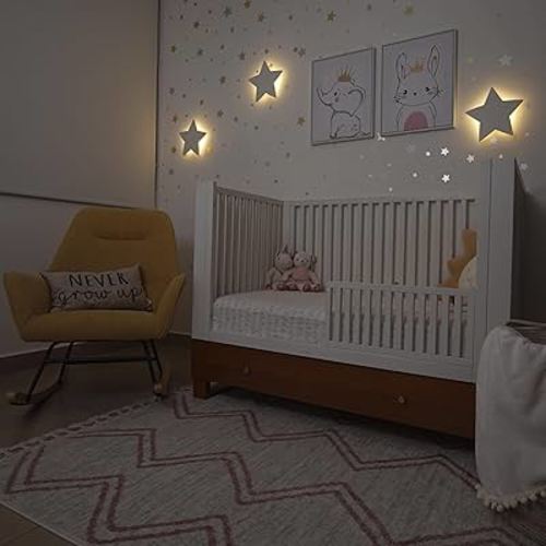 Nursery Lamp (Pack of 1) - Star Nursery Decor - Star Wall Decor - Rechargeable & Dimmable Baby Night Light - Nursery Wall Light - Baby Nursery Must Haves - Star Wall Stickers (Included)