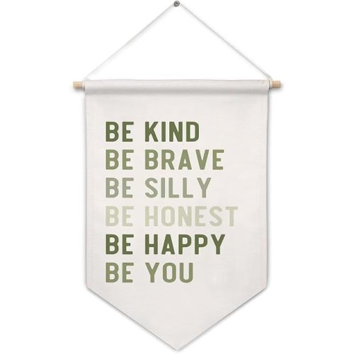 ArtisaEura Inspirational Be Kind Brave Wall Canvas Banners, Motivational Nursery Hanging Display Pennant Banner Flags, Green Inspirational Wall Decor for Kids Room Bedroom Playroom Classroom