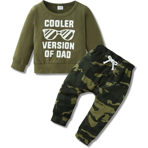 YALLET 6-12 Months Baby Boy Clothes Toddler Fall Winter Outfit Letter Print Long Sleeve Clothing 2PC Infant Hoodie Sweatshirts + Pants Set, Green