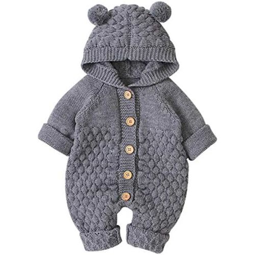 Camidy Baby Boy Girl Knitted Romper Outfits Infant Hoodie Sweater Bear Jumpsuit Overalls One-piece Bodysuit Outerwear