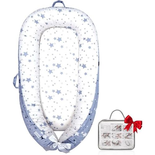 Baby Lounger, Ultra Breathable Soft Cotton Perfect for Tummy Time, Portable & Adjustable Infant Floor Seat for Traveling | Newborn Shower Gift