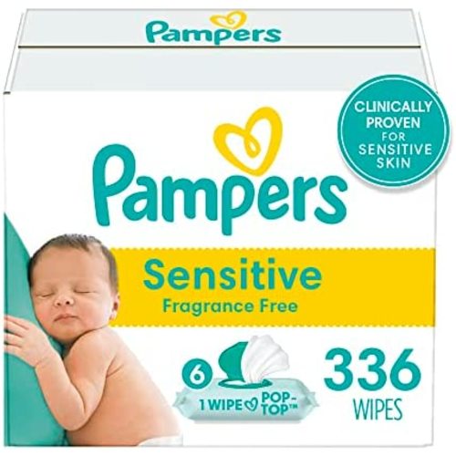 Choose your count - Baby Wipes, Pampers Sensitive Water Based Baby Diaper Wipes, Hypoallergenic and Unscented, 6 Pop-Top Packs, 336 Total Wipes (Packaging May Vary)