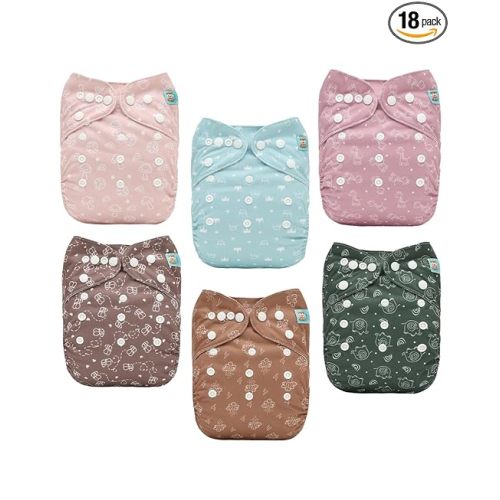 ALVABABY Baby Cloth Diapers 6 Pack with 12 Inserts Cloth Diaper Covers Adjustable Washable Reusable for Baby Girls and Boys 6DM129A