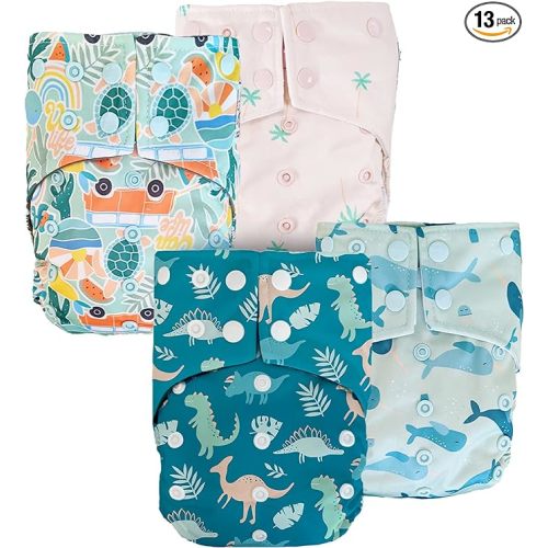 LA PETITE OURSE 4 One Size Printed Snap Cloth Diaper with 8 4-Layer Premium Bamboo Inserts + 1 Free Wet Bag, for Babies Weighing 10–35 Pounds - Fruity