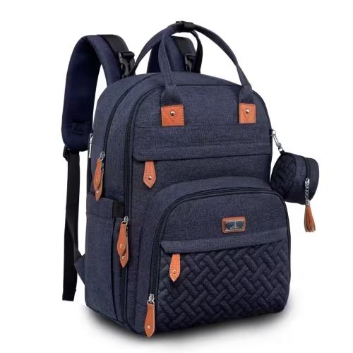 BabbleRoo Diaper Bag Backpack - Baby Essentials Travel Tote - Multi Function Water Resistant Diaper Bag, Travel Essentials Baby Bag with Changing Pad, Stroller Straps & Pacifier Case - Navy Blue