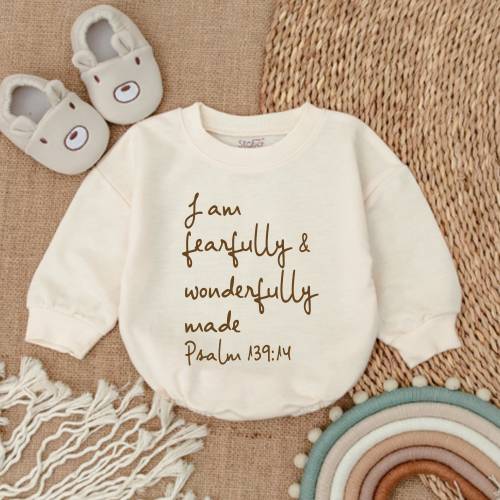 Christian Baby Bodysuit -  I Am Fearfully and Wonderfully Made Jesus Romper-Newborn Outfit- Newborn Clothes-Baby Shower Gift- Bubble Romper