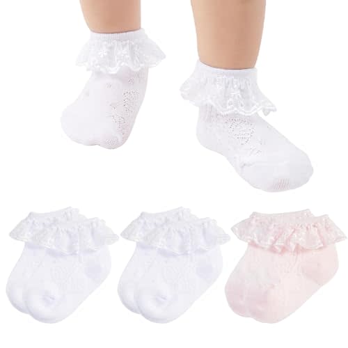Baby girls Socks Ruffle Eyelet Lace Socks Infant Frilly White Dress Socks For Newborn