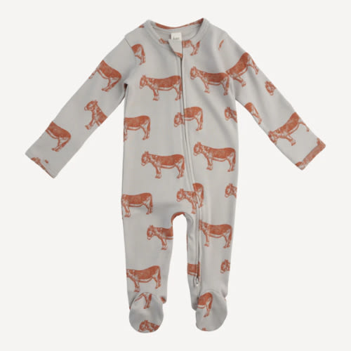 long sleeve two way zipper footie | donkey | organic cotton interlock
