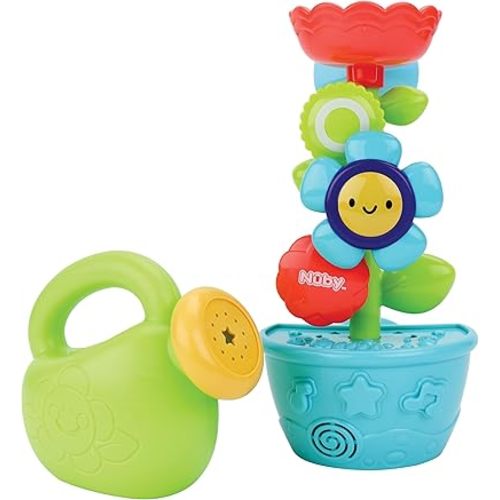 Nuby Flow N' Grow Garden Bath Toy with Flower and Watering Can - Baby Bath Toy for Boys and Girls 18+ Months - Toddler Bath Suction Cup Toy Attaches to Shower Wall
