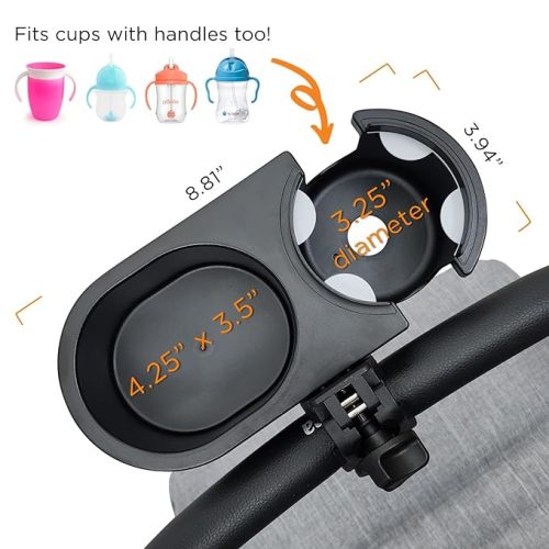 liuliuby Universal Stroller Snack Tray Attachment - Stroller Cup Holder Attachment Universal Snack Tray for Stroller Tray Attachment - Clip On Baby Stroller Accessories for Joggers, Umbrella & Wagons