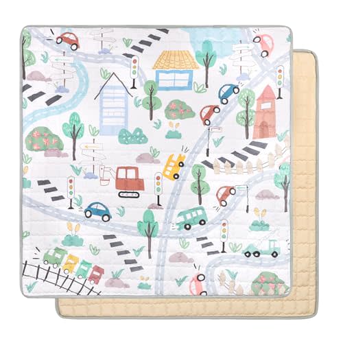Jundetye Baby Play Mat for Floor, 50 x 50 Inch Foam Play Mat for Playen, Non-Slip Crawling Mat for Baby Infant Toddler Kids, Foldable and Machine Washable, Road Traffic