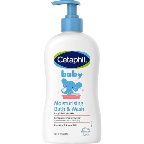 Cetaphil Baby Moisturising Bath & Wash 400mL, Bath & Body Cleanser with Aloe Vera & Almond Oil, pH Balanced, Tear-Free, Soap-Free, Hypoallergenic, Gently Cleanses Without Drying, Dermatologist Tested