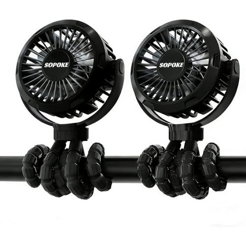2PCS Mini Portable Baby Stroller Fan,3 Speed Personal Handheld,Battery Operated Rechargeable 360° Flexible Tripod Cooling, Suitable for Car Seat Crib Treadmill Golf Cart Travel (Black-Black)