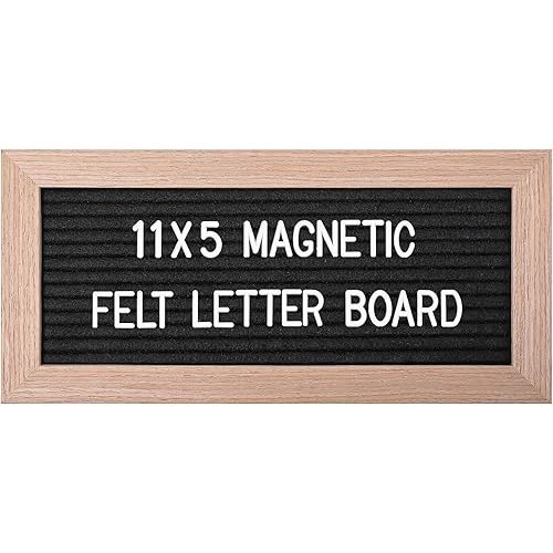 Small Magnetic Felt Letter Board 11x5Inch with Changeable Letters and Numbers, Message board Letter Sign Board in Wood Frame for Anoucement&Notification(Black)