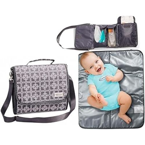 Graco Portable Diaper Changing Pad with Bag with Adjustable Shoulder Strap – Waterproof Foldable Travel Changer Mat, 3 Organizer Pockets for Wipes, Diapers & Essentials, Fits Babies 0-12 Months