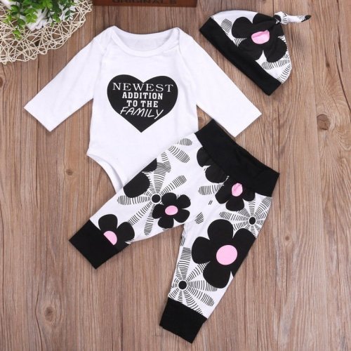 Newborn Infant Baby Boy Girl Cotton Tops Romper PaI90s 3Pcs Outfits Set Clothes