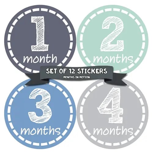 Baby Monthly Stickers - Baby Milestone Stickers - Newborn Boy Stickers - Month Stickers for Baby Boy - Baby Boy Stickers - Newborn Monthly Milestone Stickers (12 Count)
