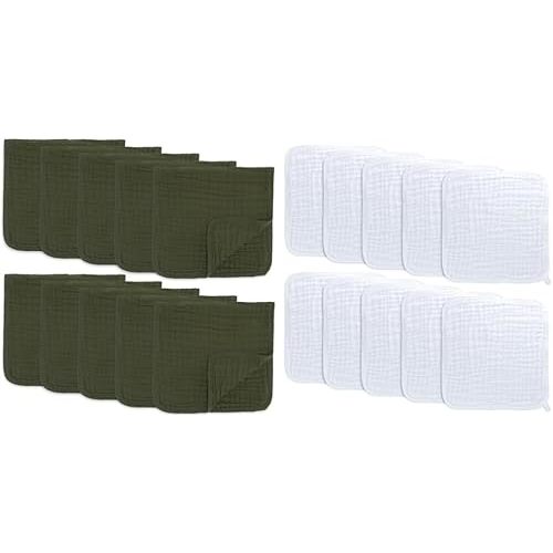 Comfy Cubs Muslin Burp Cloths Large 100% Cotton and Baby Washcloths, Muslin Cotton Towels Bundled