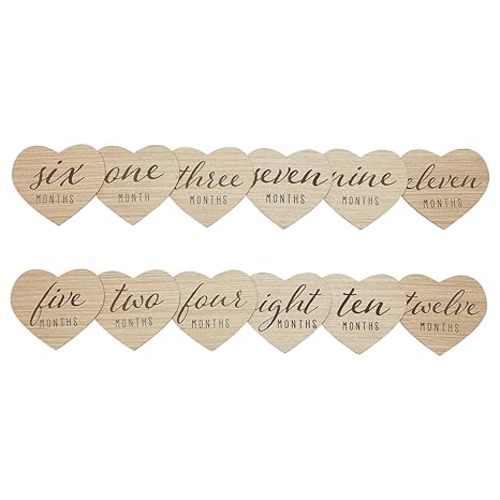 Kate & Milo Heart-Shaped Wooden Baby Milestone Cards Set – 1-12 Months, Gender Neutral Monthly Photo Prop Keepsake for Newborn Pictures, Pregnancy Announcements & Baby Girl Gift