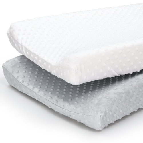 The Peanutshell Nursery Changing Pad Cover for Babies, 2 Pack Set, Minky White and Gray