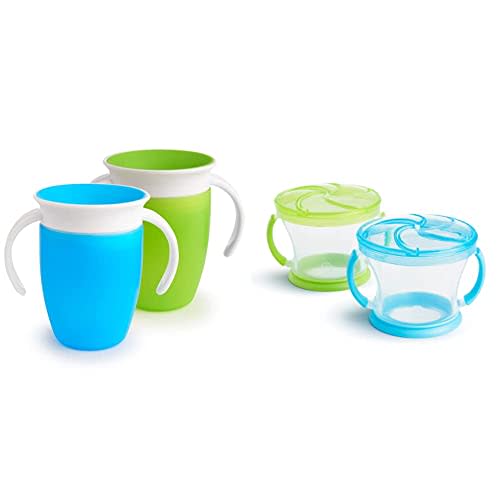 Munchkin Miracle 360 Trainer Cup and Snack Catcher, 4 Piece Set, Blue/Green