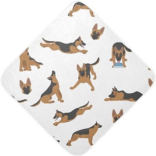 German Shepherd Hooded Baby Towel Cute Dog Baby Bath Towel Unisex Soft Organic Cotton Washcloths Toddlers Shower Gifts for Boys Girls Newborn 35 x 35 in