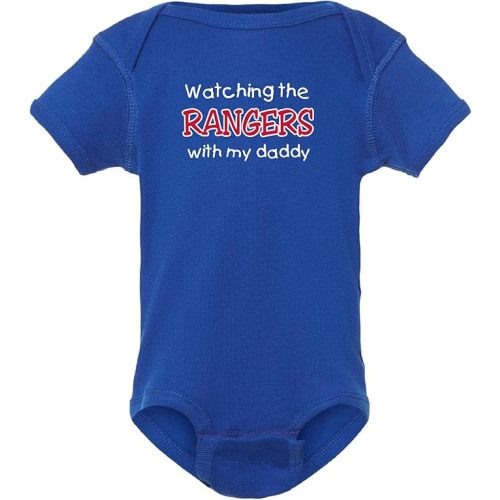 Curiositees Watching the Rangers with My Daddy Baby Boy's Bodysuit Outfit Tee - Royal