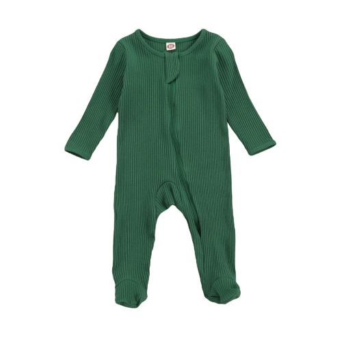 Newborn Baby Boy Girl Romper Bodysuit Long Sleeve Footie Onesie Jumpsuit Ribbed Fall Winter Clothes Outfit (C-Zipper Green,0-3 Months)