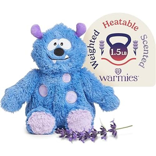 warmies Microwavable & Weighted Stuffed Animals, Blue Monster - Heated Stuffed Animal Plushie for Warmth & Comfort - Cute Soft Plush Toys for Adults & Children (Boys, Girls, Babies & Toddlers)
