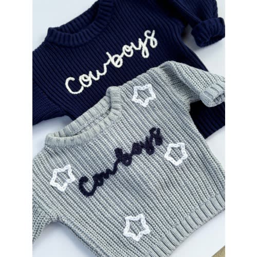 Hand Embroidered Cowboys Sweater, Embroidered Baby Sweater - Baby Shower Gift