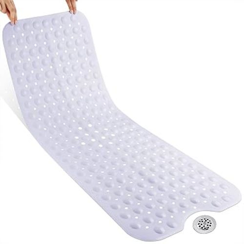 Yimobra Shower Mat Bathtub Mat Non Slip 40 x 16, Bath Mat for Tub Floor with Big Suction Cups and Drain Holes, Machine Washable Shower Mats for Inside Shower, Phthalate Latex Free, White