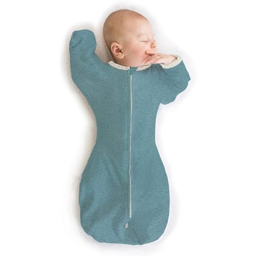 SwaddleDesigns Transitional Swaddle Sack with Arms Up Half-Length Sleeves and Mitten Cuffs, Large, 6-9 Months, 21-24 lbs, Heathered Teal (Arms Up Swaddle, Transition Swaddle Sleep Sack)