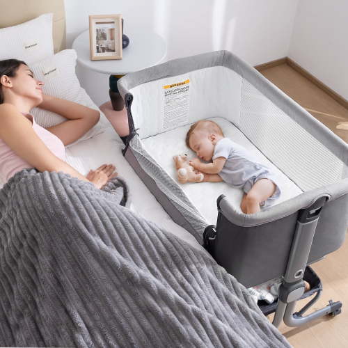 Anyask Portable Baby Bedside Bassinet, Waterproof Mattress Pad, Adjustable Height, Breathable Mesh