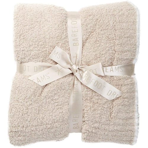 Barefoot Dreams Contrast Trim Throw Blanket 45" x 60" (Stone/White) - Stone / White