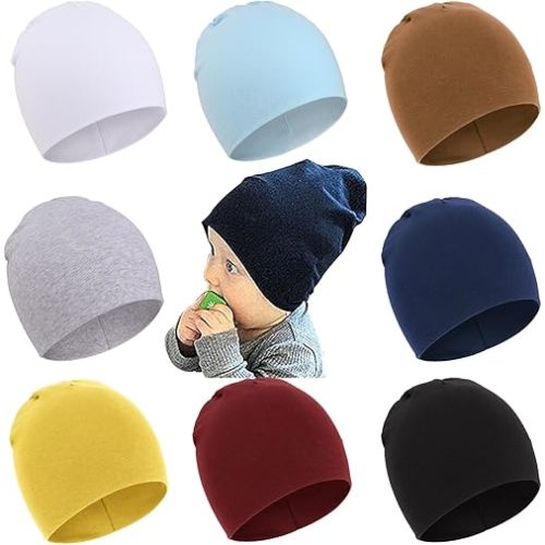 DRESHOW BQUBO 8 Pack Unisex Baby Beanie Hat Infant Toddler Kid Hats Baby Soft Cute Knit Cap Nursery Beanie