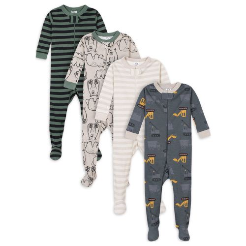 Gerber Baby & Toddler Neutral Snug Fit Footed Cotton Pajamas, 4-Pack, Sizes 0/3 Months-5T