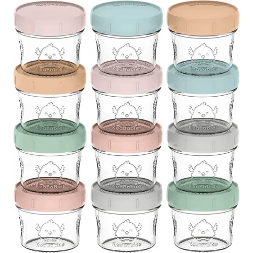 KeaBabies 12-Pack Glass Baby Food Containers - 4 oz Leak-Proof, Microwavable Baby Food Storage Containers, Baby Food Freezer Tray, Puree Glass Baby Food Jars, Baby Bullet Jars with Lids (Musk Dusk)