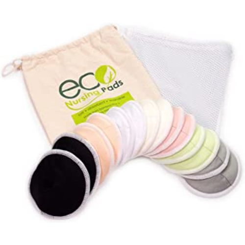 Contoured or Round | Washable Reusable Bamboo Nursing Pads | Organic Bamboo Breastfeeding Pads | Medium (10cm) | 14 Pack with 2 Bonus Pouches & Free E-Book