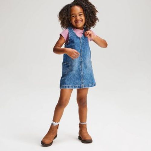 Toddler Girls' Sleeveless Heart Denim Skirtall - Cat & Jack™ Medium Wash 2T