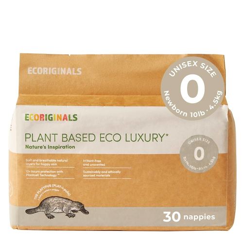 Newborn Diapers - Baby Diapers with 100% Plant-Based Layers, Disposable & Hypoallergenic Baby Essentials for Newborns - Secure Fit Size 0, 0-10 lbs, 1 Pack - 30 Count.
