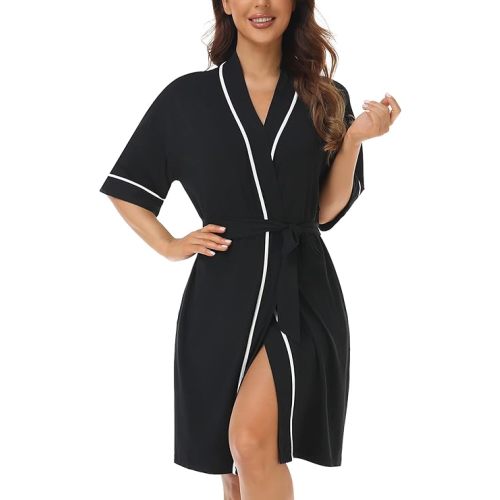 COLORFULLEAF Womens Bamboo Short Robes Lightweight Kimono Cotton Robe Soft Knit Bathrobe Ladies Loungewear with Pockets