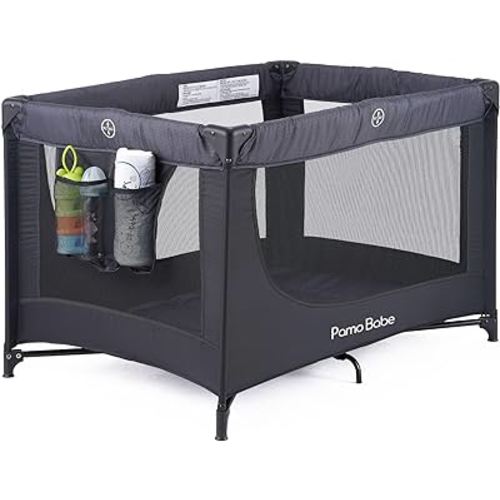 Pamo Babe Portable Crib Baby Playpen with Mattress and Carry Bag (Black)