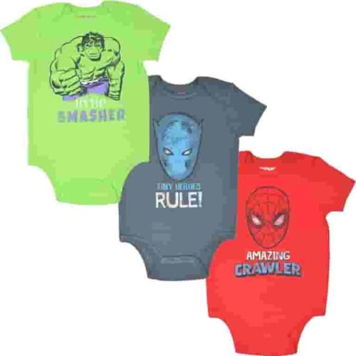 Marvel Avengers Spider-Man Black Panther Hulk Newborn Baby Boys 3 Pack Bodysuits Newborn to Infant
