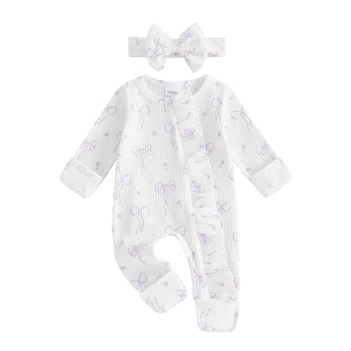 Socutebabe Baby Girl Winter Clothes Newborn Little Sister Going Coming Home Outfit Ruffle Mitten Romper Cute Ribbed Jumpsuit