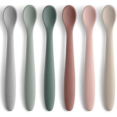 6-Piece Silicone Feeding Spoons for First Stage Baby and Infant, Soft-Tip Easy on Gums I Training Spoon | Baby Utensils Feeding Supplies, Dishwasher & Boil-proof